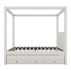 Lit plateforme à baldaquin moderne avec tête de lit capitonnée, lit gigogne et 3 tiroirs, beige