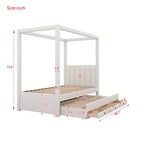 Lit plateforme à baldaquin moderne avec tête de lit capitonnée, lit gigogne et 3 tiroirs, beige