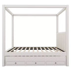 Lit plateforme à baldaquin moderne avec tête de lit capitonnée, lit gigogne et 3 tiroirs, beige