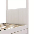 Lit plateforme à baldaquin moderne avec tête de lit capitonnée, lit gigogne et 3 tiroirs, beige
