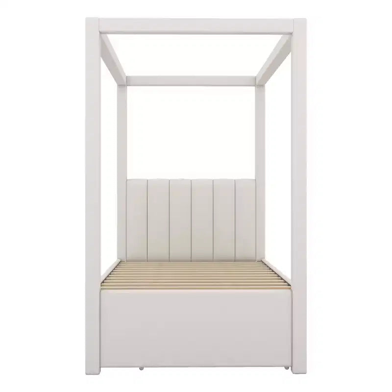 Modern Canopy Platform Bed with Upholstery headboard, Trundle and 3 Drawers, Beige