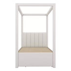 Lit plateforme à baldaquin moderne avec tête de lit capitonnée, lit gigogne et 3 tiroirs, beige