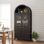 71 Fluted Tall Arched Pantry Cabinet with Adjustable Shelves, Elegant Display Storage with Hidden Drawer & Glass Door