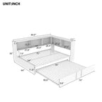 Lit de repos en métal grand format avec lit gigogne, 5 armoires de rangement, blanc