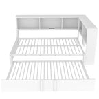 Lit de repos en métal grand format avec lit gigogne, 5 armoires de rangement, blanc