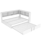 Lit de repos en métal grand format avec lit gigogne, 5 armoires de rangement, blanc