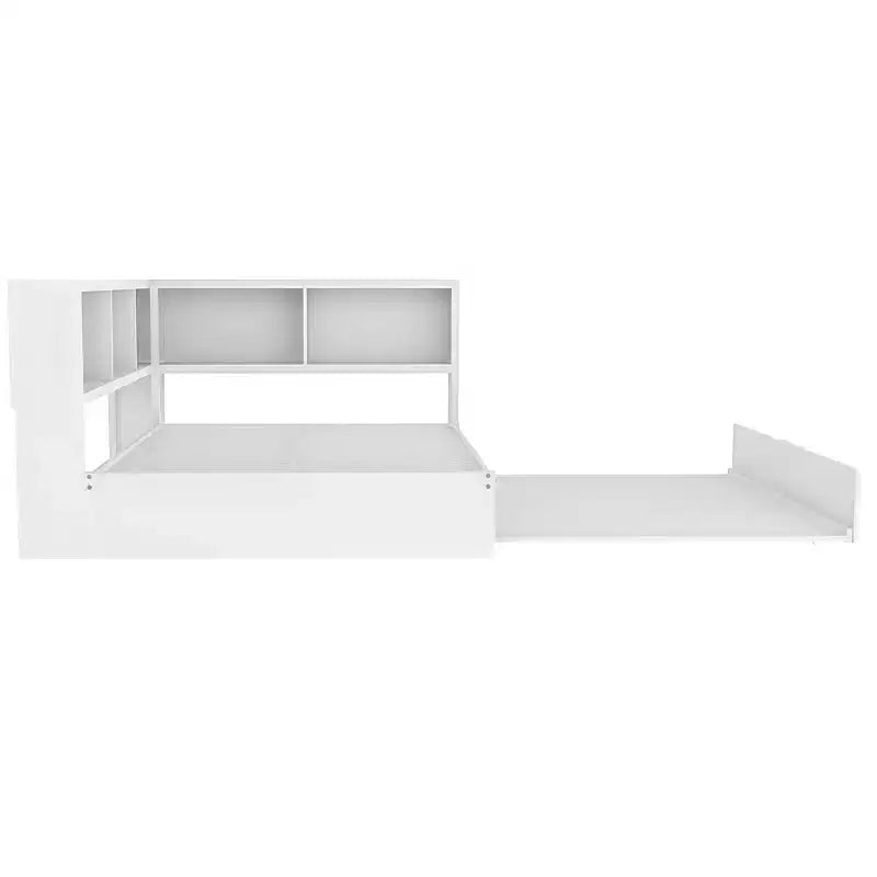 Full Size Metal Daybed with Trundle, 5 Storage Cabinets, White