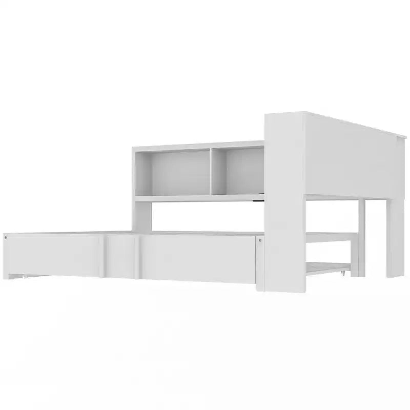 Full Size Metal Daybed with Trundle, 5 Storage Cabinets, White