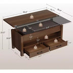 Table basse, table basse relevable convertible 4 en 1 avec rangement pour salon - 40 tables basses de rangement avec 2 tiroirs
