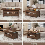 Table basse, table basse relevable convertible 4 en 1 avec rangement pour salon - 40 tables basses de rangement avec 2 tiroirs