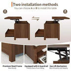 Table basse, table basse relevable convertible 4 en 1 avec rangement pour salon - 40 tables basses de rangement avec 2 tiroirs