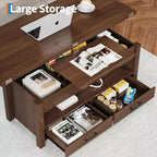 Table basse, table basse relevable convertible 4 en 1 avec rangement pour salon - 40 tables basses de rangement avec 2 tiroirs