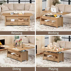 Table basse, table basse relevable convertible 4 en 1 avec rangement pour salon - 40 tables basses de rangement avec 2 tiroirs