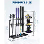 Support de rangement pour skis, 48 x 12 x 46, Organisateur de skis autoportant robuste en acier pour 4 paires de skis, snowboard, chaussures, bâtons, casque et lunettes