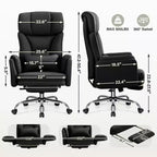 Fauteuil de bureau de direction grand dossier, chaise de bureau en cuir PU grande taille avec hauteur réglable, accoudoirs rembourrés et repose-pieds