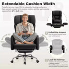 Fauteuil de bureau de direction grand dossier, chaise de bureau en cuir PU grande taille avec hauteur réglable, accoudoirs rembourrés et repose-pieds