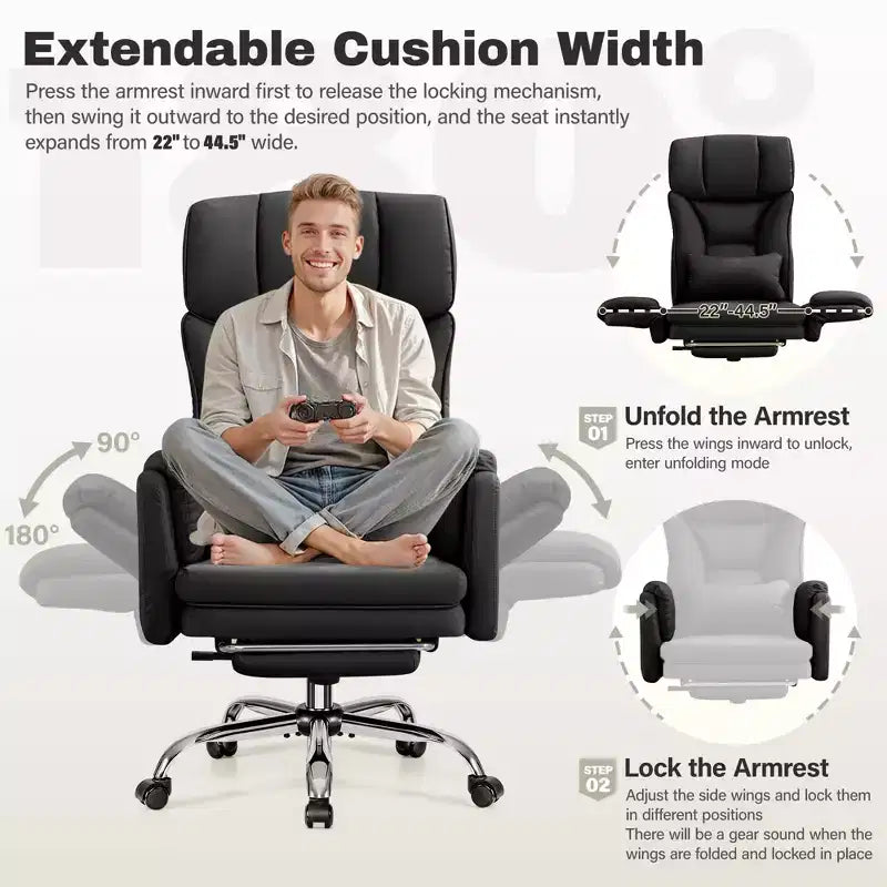 High Back Executive Office Chair, Big and Tall PU Leather Desk Chair With Adjustable Height, Padded Armrests And Footrest