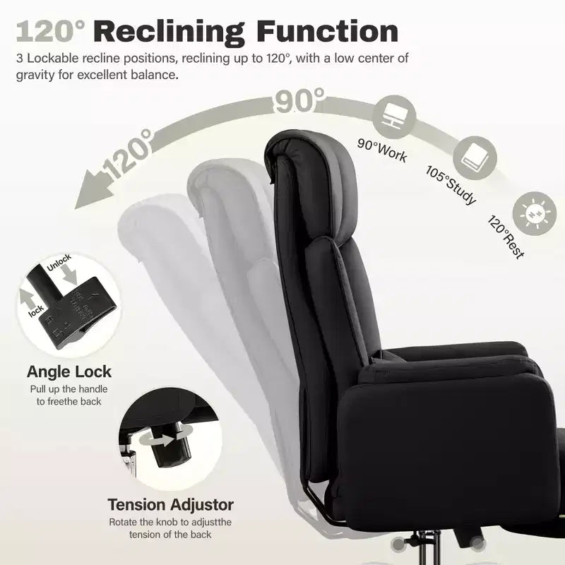 High Back Executive Office Chair, Big and Tall PU Leather Desk Chair With Adjustable Height, Padded Armrests And Footrest