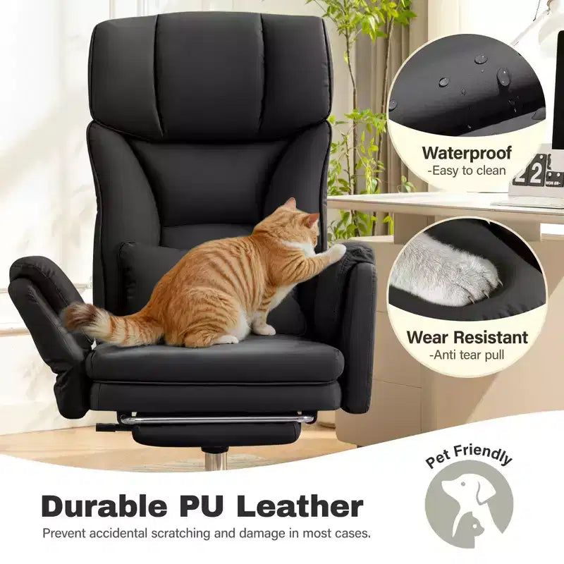 High Back Executive Office Chair, Big and Tall PU Leather Desk Chair With Adjustable Height, Padded Armrests And Footrest