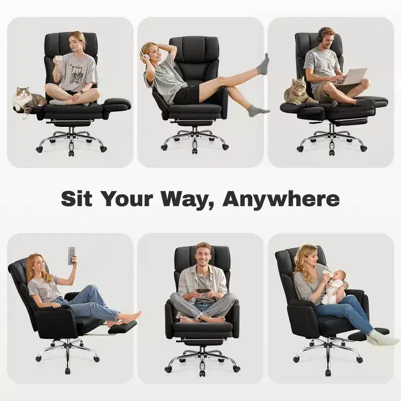 High Back Executive Office Chair, Big and Tall PU Leather Desk Chair With Adjustable Height, Padded Armrests And Footrest