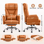 Fauteuil de bureau de direction grand dossier, chaise de bureau en cuir PU grande taille avec hauteur réglable, accoudoirs rembourrés et repose-pieds