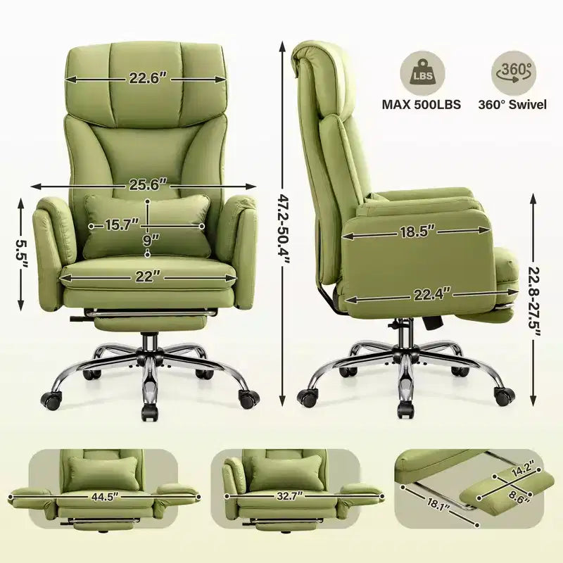 High Back Executive Office Chair, Big and Tall PU Leather Desk Chair With Adjustable Height, Padded Armrests And Footrest
