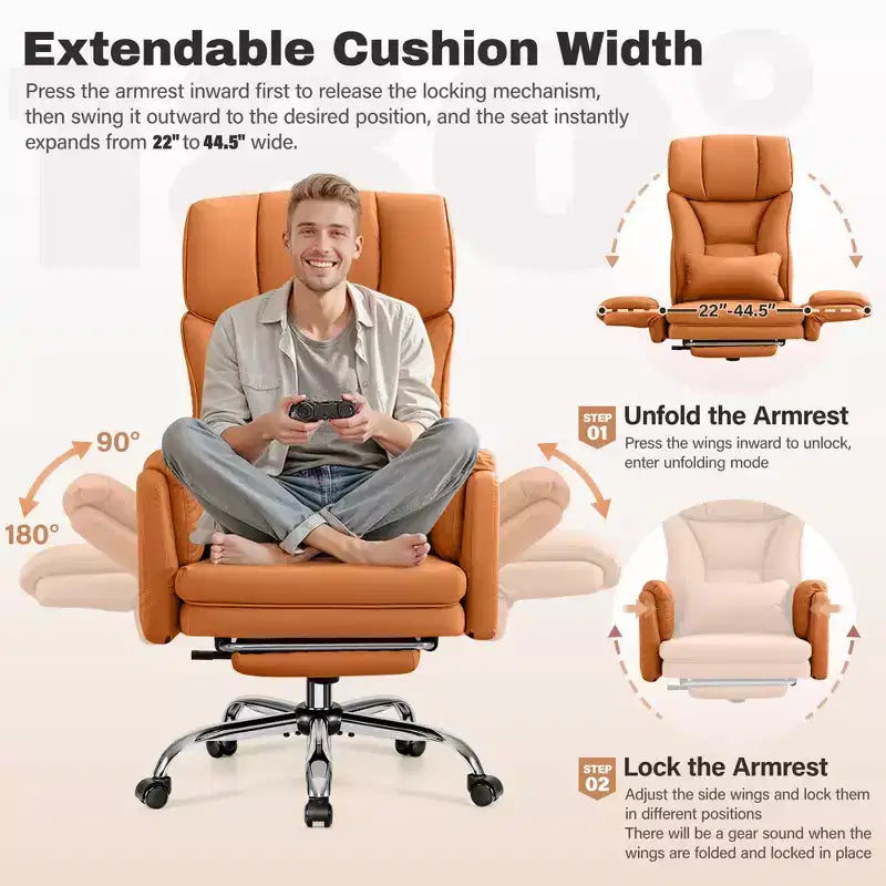 High Back Executive Office Chair, Big and Tall PU Leather Desk Chair With Adjustable Height, Padded Armrests And Footrest