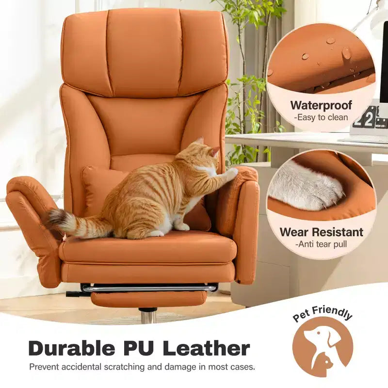 High Back Executive Office Chair, Big and Tall PU Leather Desk Chair With Adjustable Height, Padded Armrests And Footrest