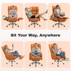 Fauteuil de bureau de direction grand dossier, chaise de bureau en cuir PU grande taille avec hauteur réglable, accoudoirs rembourrés et repose-pieds
