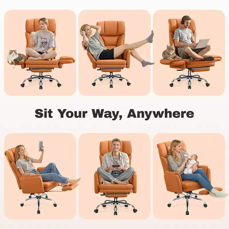 High Back Executive Office Chair, Big and Tall PU Leather Desk Chair With Adjustable Height, Padded Armrests And Footrest