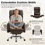 Fauteuil de bureau de direction grand dossier, chaise de bureau en cuir PU grande taille avec hauteur réglable, accoudoirs rembourrés et repose-pieds