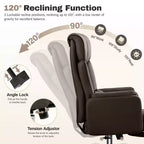 Fauteuil de bureau de direction grand dossier, chaise de bureau en cuir PU grande taille avec hauteur réglable, accoudoirs rembourrés et repose-pieds