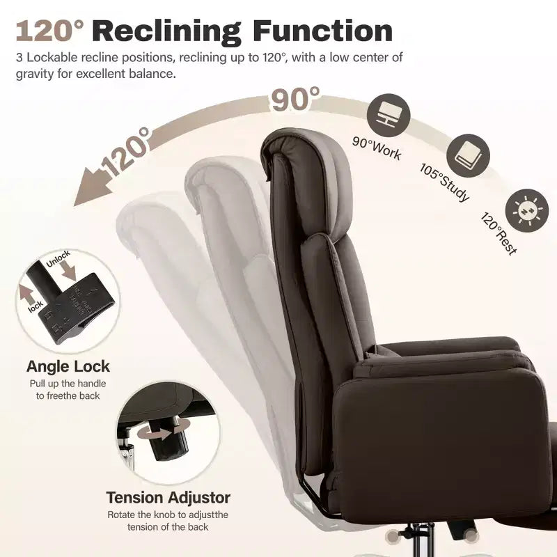 High Back Executive Office Chair, Big and Tall PU Leather Desk Chair With Adjustable Height, Padded Armrests And Footrest