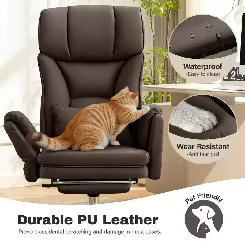 High Back Executive Office Chair, Big and Tall PU Leather Desk Chair With Adjustable Height, Padded Armrests And Footrest