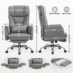 Fauteuil de bureau de direction grand dossier, chaise de bureau en cuir PU grande taille avec hauteur réglable, accoudoirs rembourrés et repose-pieds