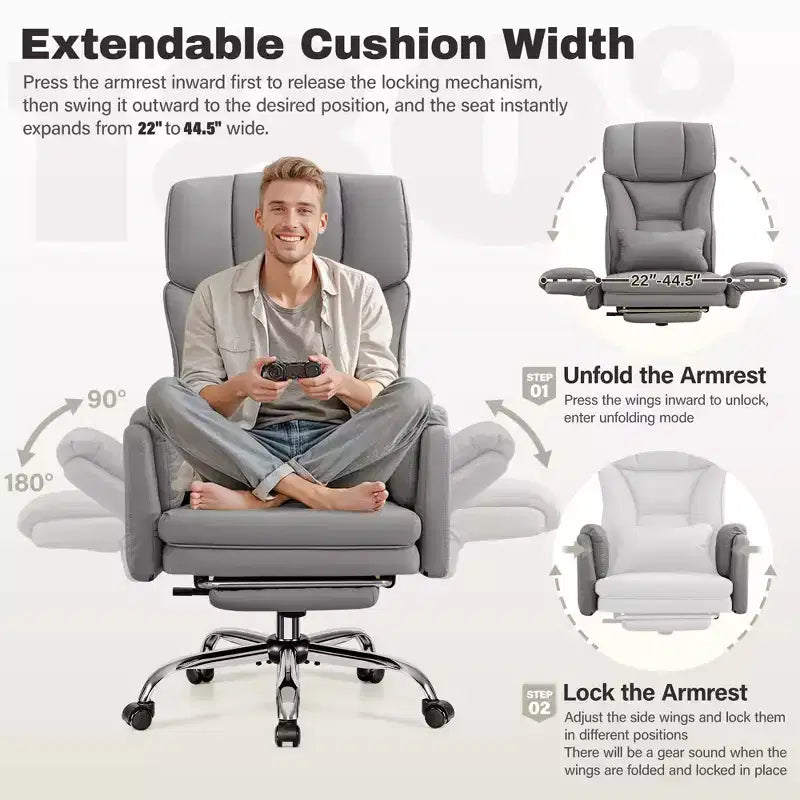 High Back Executive Office Chair, Big and Tall PU Leather Desk Chair With Adjustable Height, Padded Armrests And Footrest