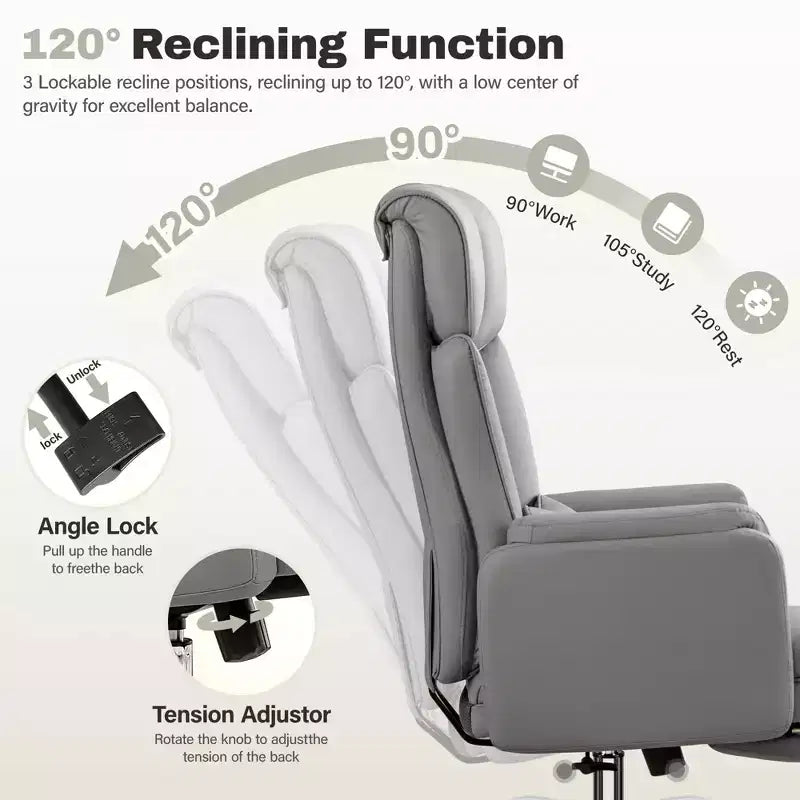High Back Executive Office Chair, Big and Tall PU Leather Desk Chair With Adjustable Height, Padded Armrests And Footrest
