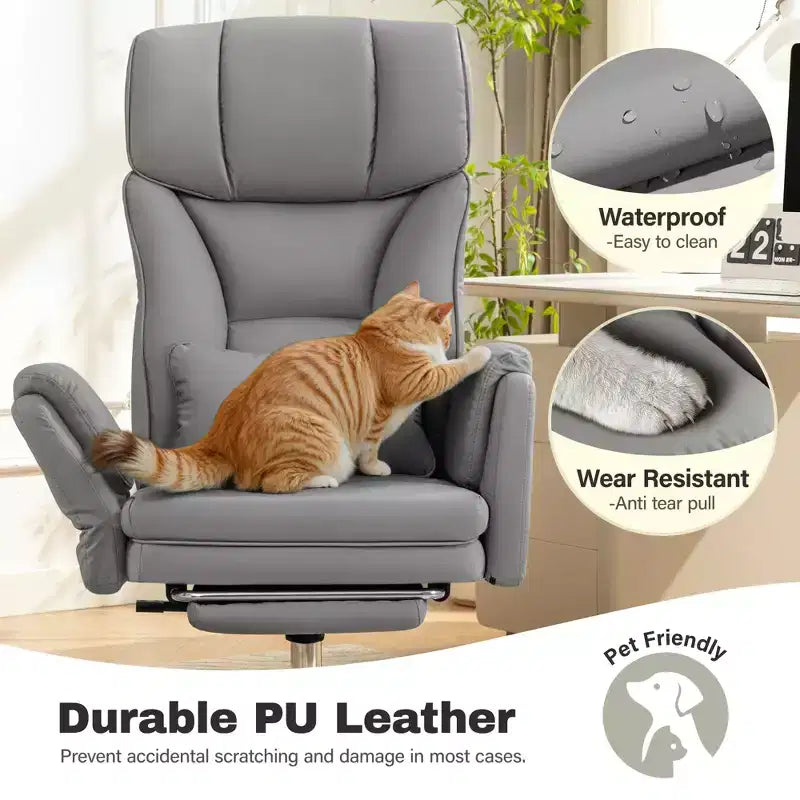 High Back Executive Office Chair, Big and Tall PU Leather Desk Chair With Adjustable Height, Padded Armrests And Footrest