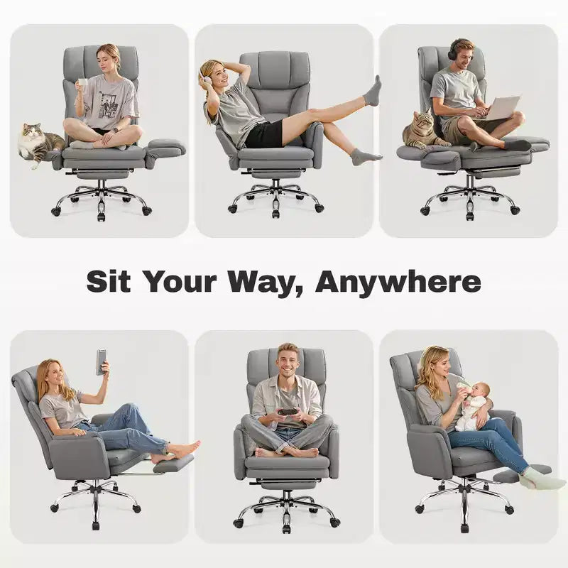 High Back Executive Office Chair, Big and Tall PU Leather Desk Chair With Adjustable Height, Padded Armrests And Footrest