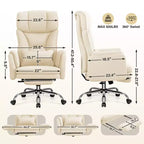 Fauteuil de bureau de direction grand dossier, chaise de bureau en cuir PU grande taille avec hauteur réglable, accoudoirs rembourrés et repose-pieds