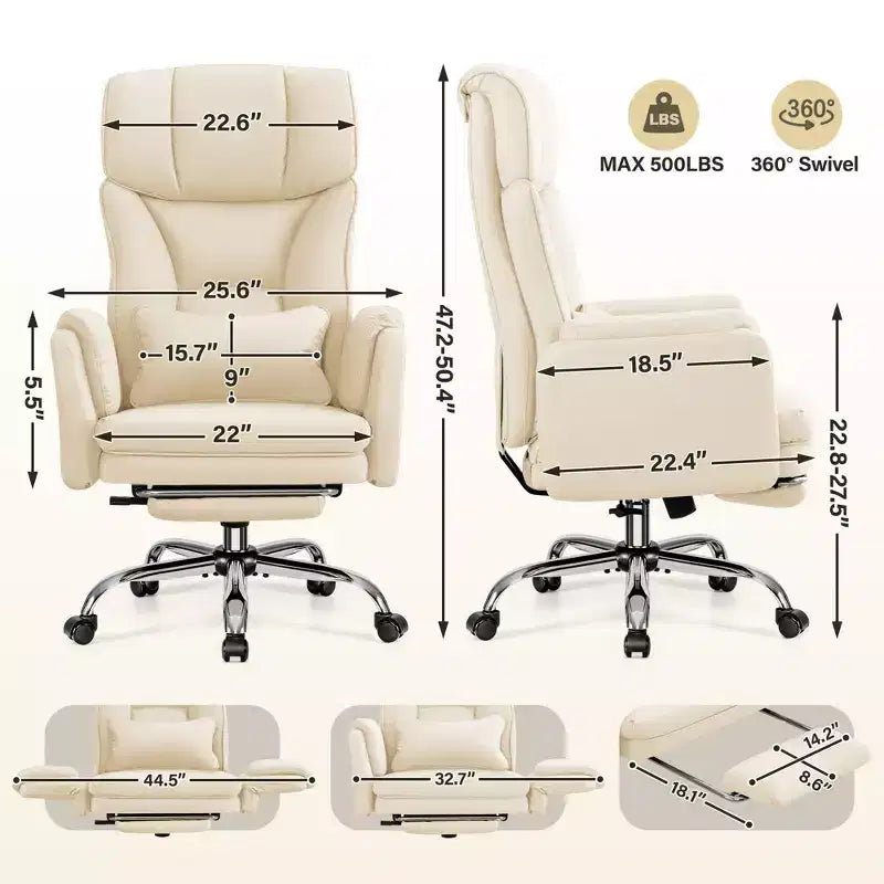 High Back Executive Office Chair, Big and Tall PU Leather Desk Chair With Adjustable Height, Padded Armrests And Footrest
