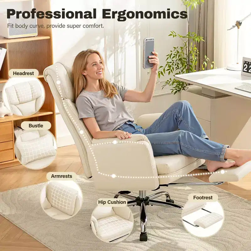 High Back Executive Office Chair, Big and Tall PU Leather Desk Chair With Adjustable Height, Padded Armrests And Footrest