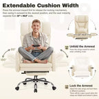Fauteuil de bureau de direction grand dossier, chaise de bureau en cuir PU grande taille avec hauteur réglable, accoudoirs rembourrés et repose-pieds