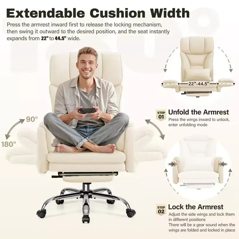 High Back Executive Office Chair, Big and Tall PU Leather Desk Chair With Adjustable Height, Padded Armrests And Footrest