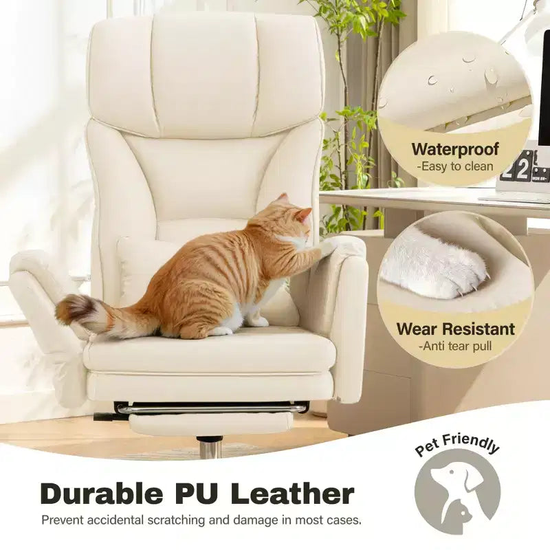 High Back Executive Office Chair, Big and Tall PU Leather Desk Chair With Adjustable Height, Padded Armrests And Footrest