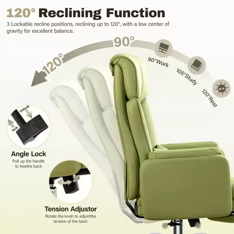 High Back Executive Office Chair, Big and Tall PU Leather Desk Chair With Adjustable Height, Padded Armrests And Footrest