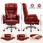 Fauteuil de bureau de direction grand dossier, chaise de bureau en cuir PU grande taille avec hauteur réglable, accoudoirs rembourrés et repose-pieds