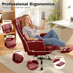Fauteuil de bureau de direction grand dossier, chaise de bureau en cuir PU grande taille avec hauteur réglable, accoudoirs rembourrés et repose-pieds