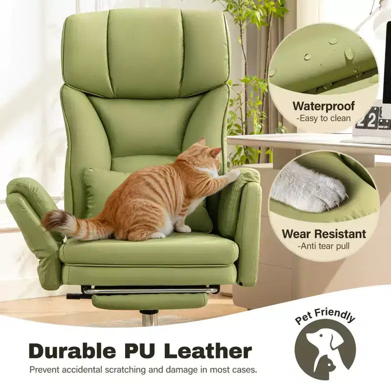 High Back Executive Office Chair, Big and Tall PU Leather Desk Chair With Adjustable Height, Padded Armrests And Footrest