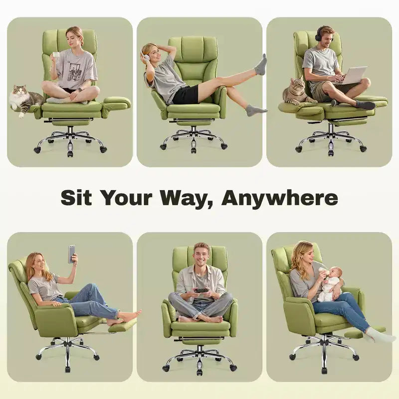 High Back Executive Office Chair, Big and Tall PU Leather Desk Chair With Adjustable Height, Padded Armrests And Footrest